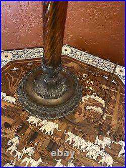 Antique Amber Swirl Glass Lamp For Slag Stained Glass Shade Handel Tiffany Era