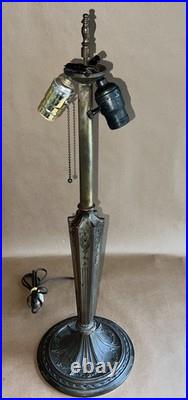 Antique American Arts & Crafts Bronze Slag Glass 8 Panel Table Lampe