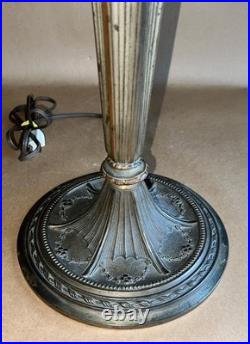 Antique American Arts & Crafts Bronze Slag Glass 8 Panel Table Lampe