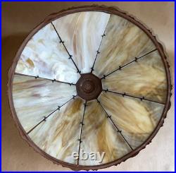 Antique American Arts & Crafts Bronze Slag Glass 8 Panel Table Lampe