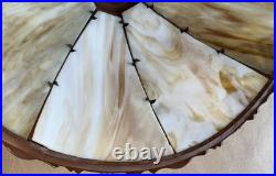 Antique American Arts & Crafts Bronze Slag Glass 8 Panel Table Lampe