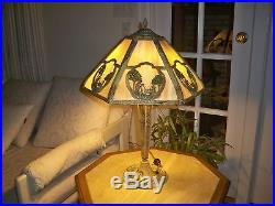 Antique American Oriental Peacock Slag Glass Table Lamp Bradley Hubbard Miller