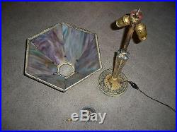 Antique American Oriental Peacock Slag Glass Table Lamp Bradley Hubbard Miller