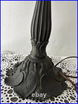 Antique American Slag Glass Lamp Caramel with Floral Leaves base 2 lights 3 ways