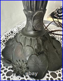 Antique American Slag Glass Lamp Caramel with Floral Leaves base 2 lights 3 ways