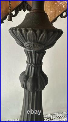 Antique American Slag Glass Lamp Caramel with Floral Leaves base 2 lights 3 ways