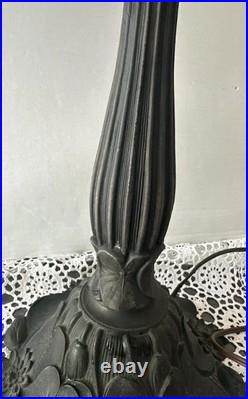 Antique American Slag Glass Lamp Caramel with Floral Leaves base 2 lights 3 ways