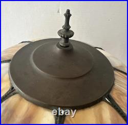 Antique American Slag Glass Lamp Caramel with Floral Leaves base 2 lights 3 ways