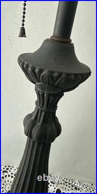 Antique American Slag Glass Lamp Caramel with Floral Leaves base 2 lights 3 ways