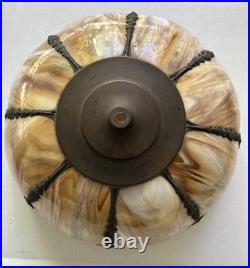 Antique American Slag Glass Lamp Caramel with Floral Leaves base 2 lights 3 ways