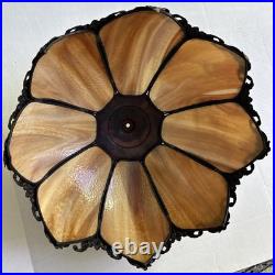 Antique American Slag Glass Lamp Caramel with Floral Leaves base 2 lights 3 ways