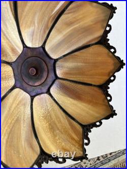 Antique American Slag Glass Lamp Caramel with Floral Leaves base 2 lights 3 ways