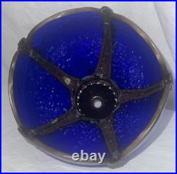 Antique Art Cobalt Blue Slag Glass Lamp Shade with Orated Brass Details 5