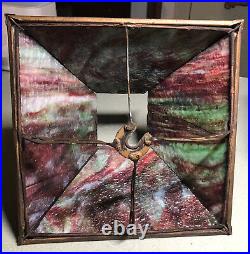 Antique Art Crafts Prairie Rainbow Slag Glass Lamp Box Base Pyramid Shade 18x7