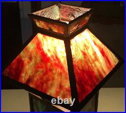 Antique Art Crafts Prairie Rainbow Slag Glass Lamp Box Base Pyramid Shade 18x7