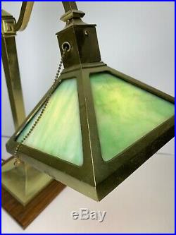Antique Art Deco 20s 30s Era Brass Slag Glass Table Lamp Bradley Hubbard