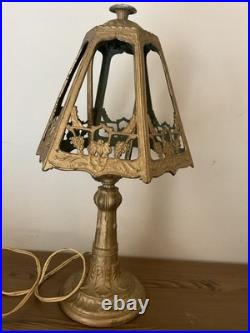 Antique Art Deco 6 Panel Boudoir Bronze Lamp-missing Slag Glass-For Repair