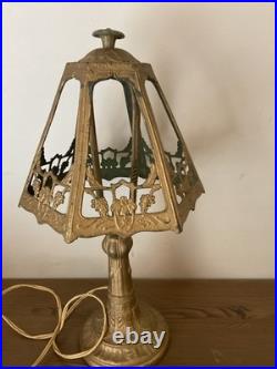 Antique Art Deco 6 Panel Boudoir Bronze Lamp-missing Slag Glass-For Repair