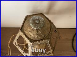 Antique Art Deco 6 Panel Boudoir Bronze Lamp-missing Slag Glass-For Repair
