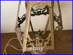 Antique Art Deco 6 Panel Boudoir Bronze Lamp-missing Slag Glass-For Repair
