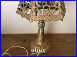 Antique Art Deco 6 Panel Boudoir Bronze Lamp-missing Slag Glass-For Repair