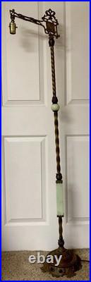 Antique Art Deco Akro Agate Jadeite Uranium Slag Glass Cast Floor Lamp Works EUC