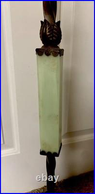 Antique Art Deco Akro Agate Jadeite Uranium Slag Glass Cast Floor Lamp Works EUC