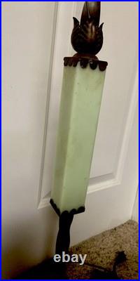 Antique Art Deco Akro Agate Jadeite Uranium Slag Glass Cast Floor Lamp Works EUC