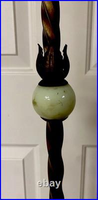Antique Art Deco Akro Agate Jadeite Uranium Slag Glass Cast Floor Lamp Works EUC