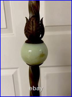 Antique Art Deco Akro Agate Jadeite Uranium Slag Glass Cast Floor Lamp Works EUC