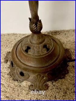 Antique Art Deco Akro Agate Jadeite Uranium Slag Glass Cast Floor Lamp Works EUC