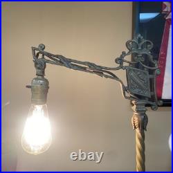 Antique Art Deco Akro Agate Jadeite Uranium Slag Glass Cast Floor Lamp Works EUC