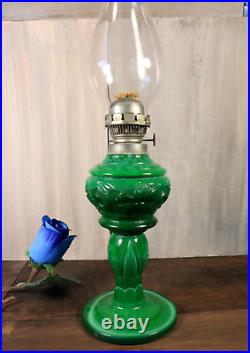 Antique Art Deco Bohemian Table Oil Lamp Malachite Slag Glass Heinrich Hoffman