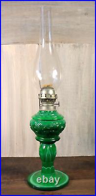 Antique Art Deco Bohemian Table Oil Lamp Malachite Slag Glass Heinrich Hoffman