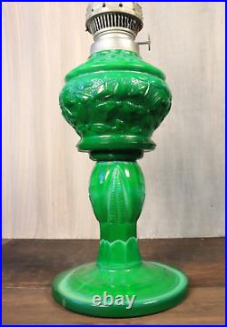 Antique Art Deco Bohemian Table Oil Lamp Malachite Slag Glass Heinrich Hoffman