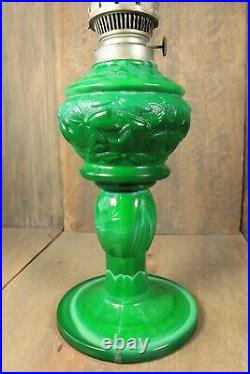 Antique Art Deco Bohemian Table Oil Lamp Malachite Slag Glass Heinrich Hoffman