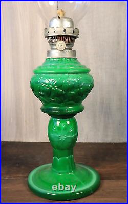 Antique Art Deco Bohemian Table Oil Lamp Malachite Slag Glass Heinrich Hoffman