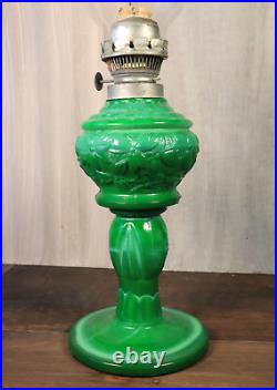 Antique Art Deco Bohemian Table Oil Lamp Malachite Slag Glass Heinrich Hoffman