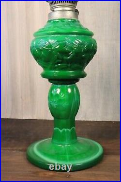 Antique Art Deco Bohemian Table Oil Lamp Malachite Slag Glass Heinrich Hoffman