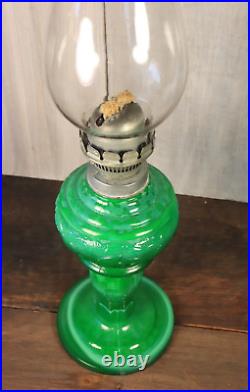 Antique Art Deco Bohemian Table Oil Lamp Malachite Slag Glass Heinrich Hoffman