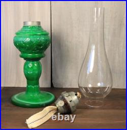 Antique Art Deco Bohemian Table Oil Lamp Malachite Slag Glass Heinrich Hoffman