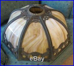 Antique Art Deco Cast Metal Slag/Stained Glass Lamp Shade(only) Floral 20 inch
