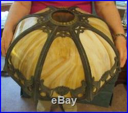 Antique Art Deco Cast Metal Slag/Stained Glass Lamp Shade(only) Floral 20 inch