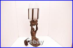 Antique Art Deco Egyptian Goddess Lady Lamp W Slag Glass Light Shade 22 Figural