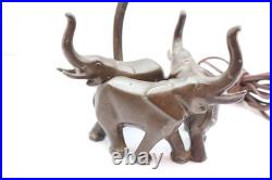 Antique Art Deco Elephant Figural Table Lamp Slag Glass Tulip Shade Light VTG