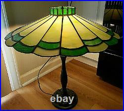 Antique Art Deco Era Slag Glass True Leaded Lamp Shade20 1/2 Dia