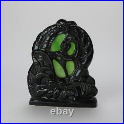 Antique Art Deco Figural Pottery and Slag Glass Table Lamp C1930