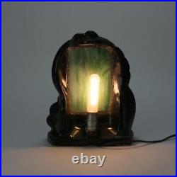 Antique Art Deco Figural Pottery and Slag Glass Table Lamp C1930