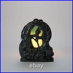 Antique Art Deco Figural Pottery and Slag Glass Table Lamp C1930