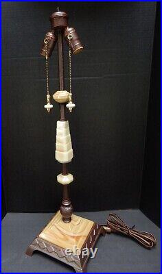 Antique Art Deco Houze Akro Agate Jadeite Slag Glass Double Socket Lamp no shade